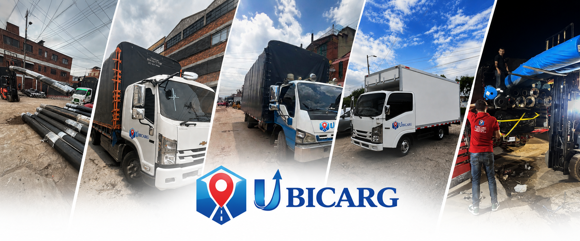 Flota de camiones Ubicarg transportando carga en Bogotá, Colombia